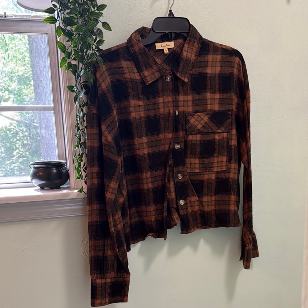 Brown and Black Plaid Button-Up Shirt